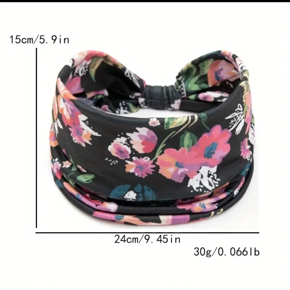Tie Dye Flower Print Knotted Headband Wide Sports Fitness Yoga Headband, Pink